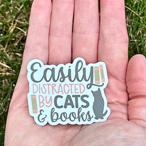 Easily Distracted by Cats and Books sticker