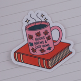 Books, Brews & Cozy Views Fall Waterproof Vinyl Sticker