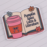 Pumpkin Spice Latte & Literature Fall Waterproof Vinyl Sticker