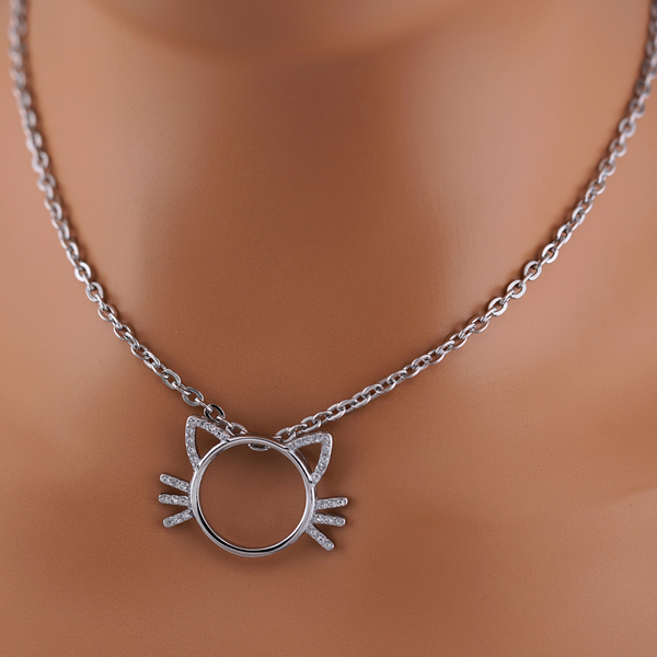Kitten Necklace with CZ Stones