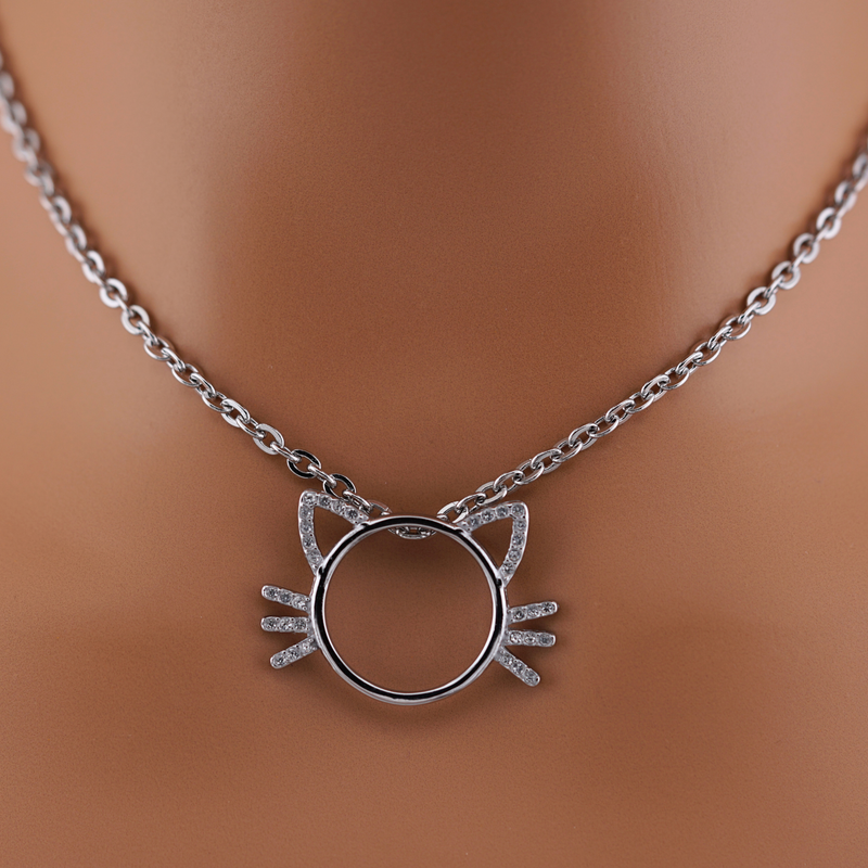 Kitten Necklace with CZ Stones