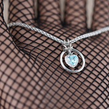 Aquamarine Heart w/ CZ Diamonds on Wheat Chain