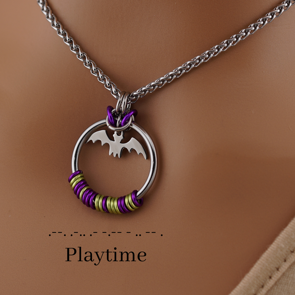 Bat Morse Code Necklace Submissive Collar Captive Collars