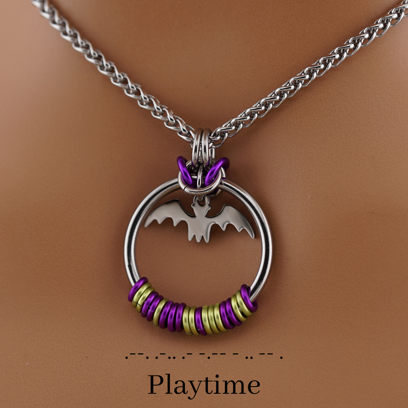 Bat Morse Code Necklace Submissive Collar Captive Collars