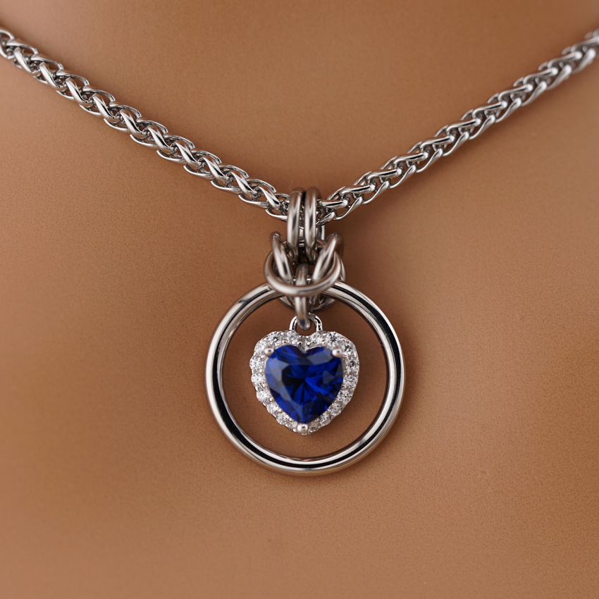 Sapphire Heart on Wheat Chain w/ CZ Diamonds