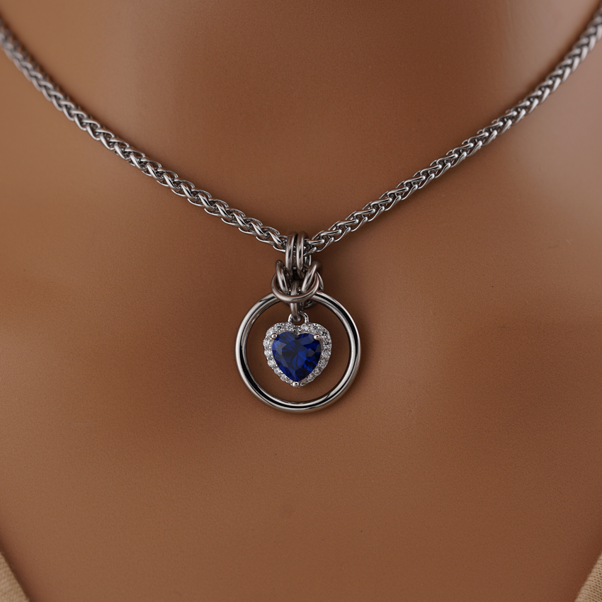 Sapphire Heart on Wheat Chain w/ CZ Diamonds