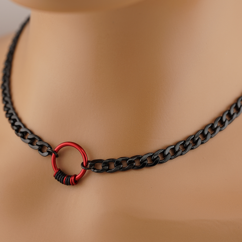 Morse Code Red O Ring Black Cuban Chain