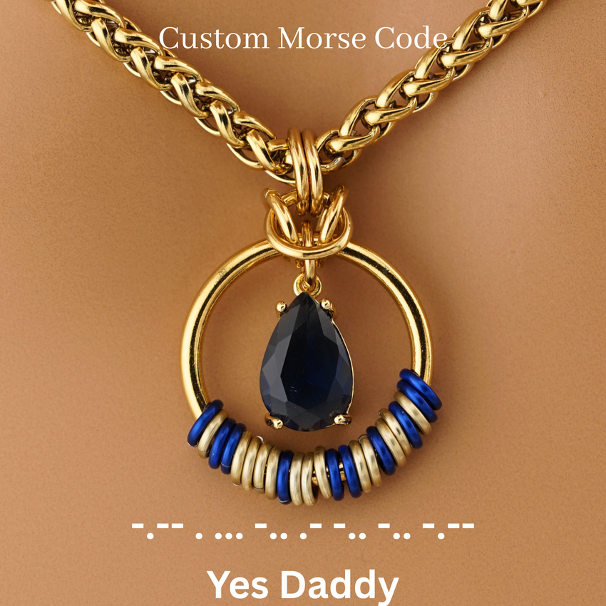 Blue Sapphire Teardrop Morse Code Day Collar