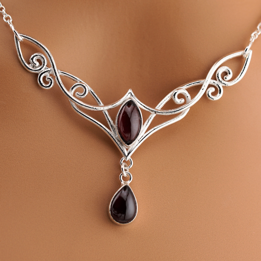 Garnet Celtic Day Collar Sterling Silver