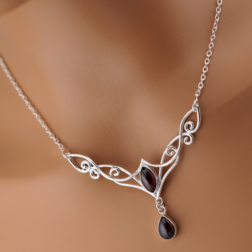 Garnet Celtic Day Collar Sterling Silver