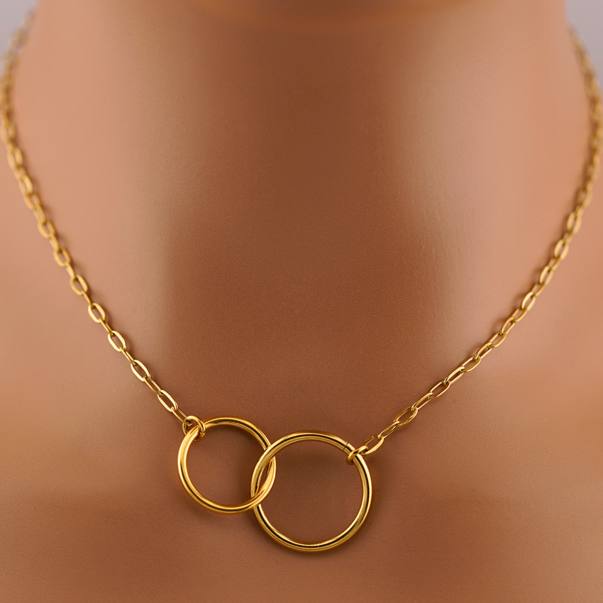 BDSM Day Collar Necklace, Dom Sub Intertwined O Ring, Gold Discreet Collar