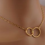 BDSM Day Collar Necklace, Dom Sub Intertwined O Ring, Gold Discreet Collar