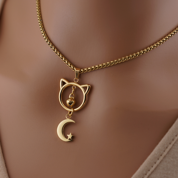 Gold Kitten Moon Bell Wheat Chain