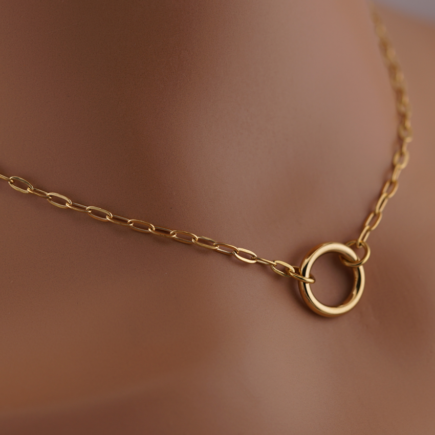 Gold Paperclip Chain Submissive Day Collar – Discreet O-Ring Collar