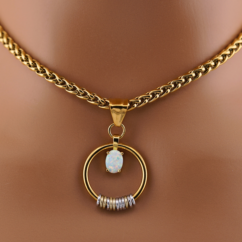 Gold Morse Code w/ CZ Opal