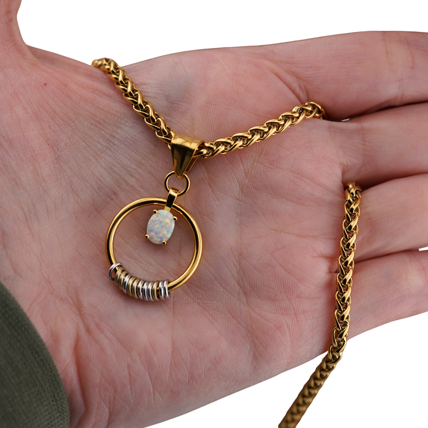 Gold Morse Code w/ CZ Opal