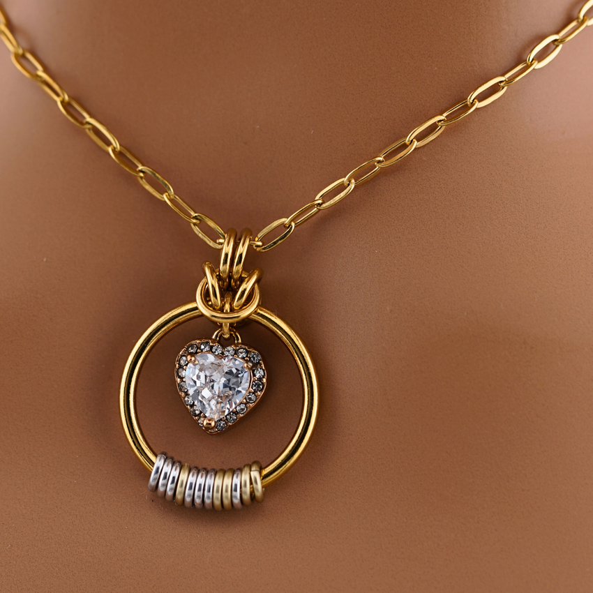 Gold Morse Code w/ CZ Diamond Heart