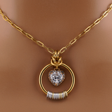 Gold Morse Code w/ CZ Diamond Heart