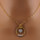 Gold Morse Code w/ CZ Diamond Heart