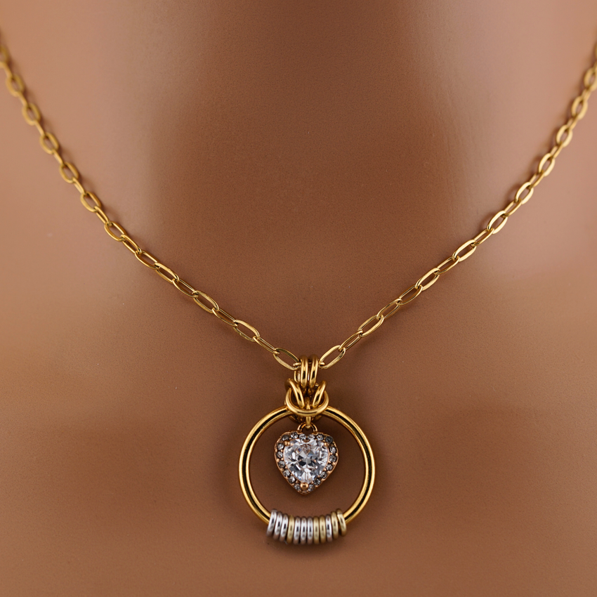 Gold Morse Code w/ CZ Diamond Heart