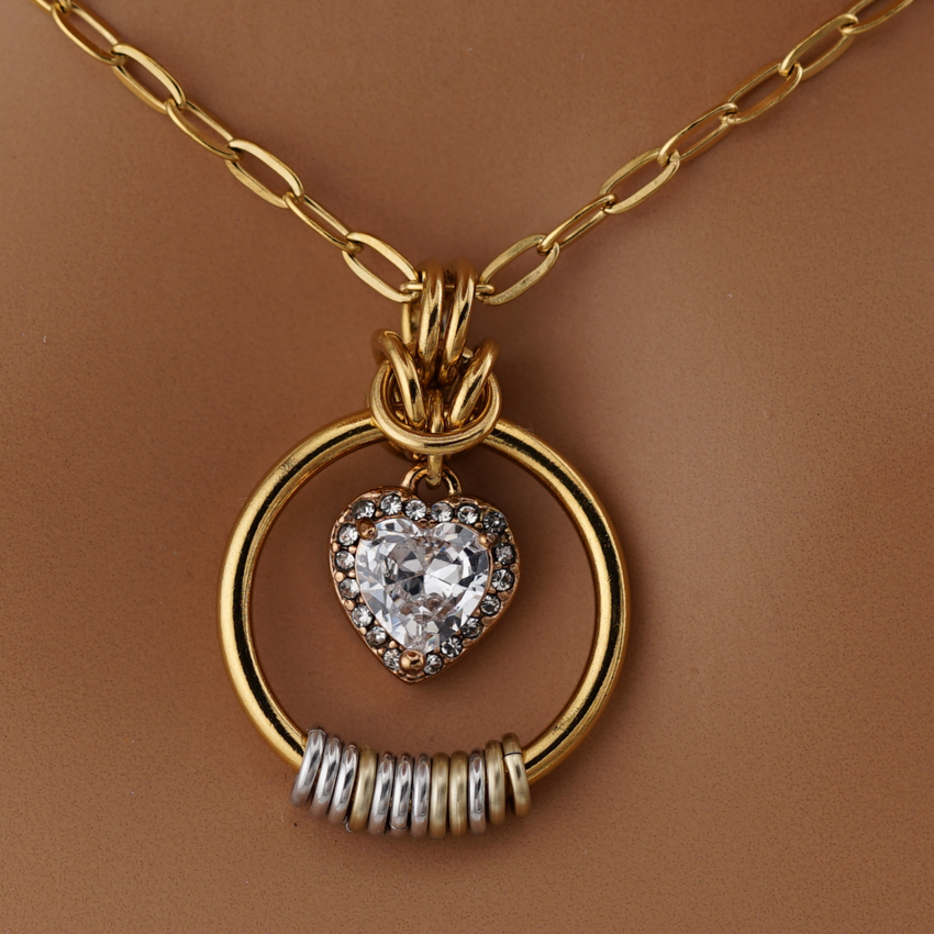 Gold Morse Code w/ CZ Diamond Heart