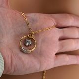 Gold Morse Code w/ CZ Diamond Heart