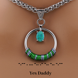Submissive Morse Code Day Collar – Hidden Message BDSM O-Ring with Green Opal