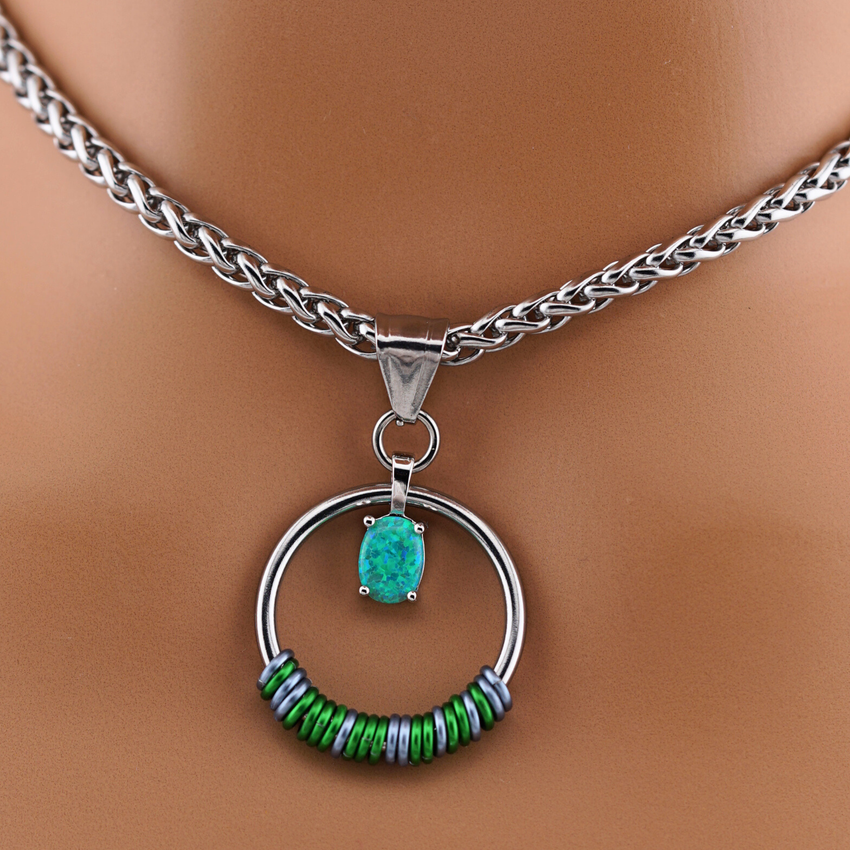 Submissive Morse Code Day Collar – Hidden Message BDSM O-Ring with Green Opal