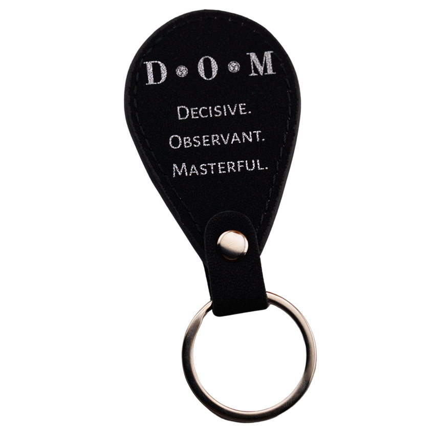 D•O•M Leather Keychain – Decisive. Observant. Masterful.