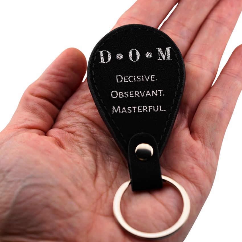 D•O•M Leather Keychain – Decisive. Observant. Masterful.