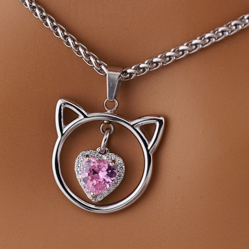 Pink Heart Kitten Wheat Chain