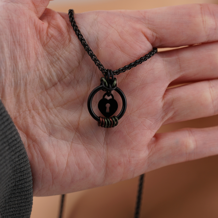 Custom Morse Code Black Stainless Steel O-Ring Heart Lock Day Collar