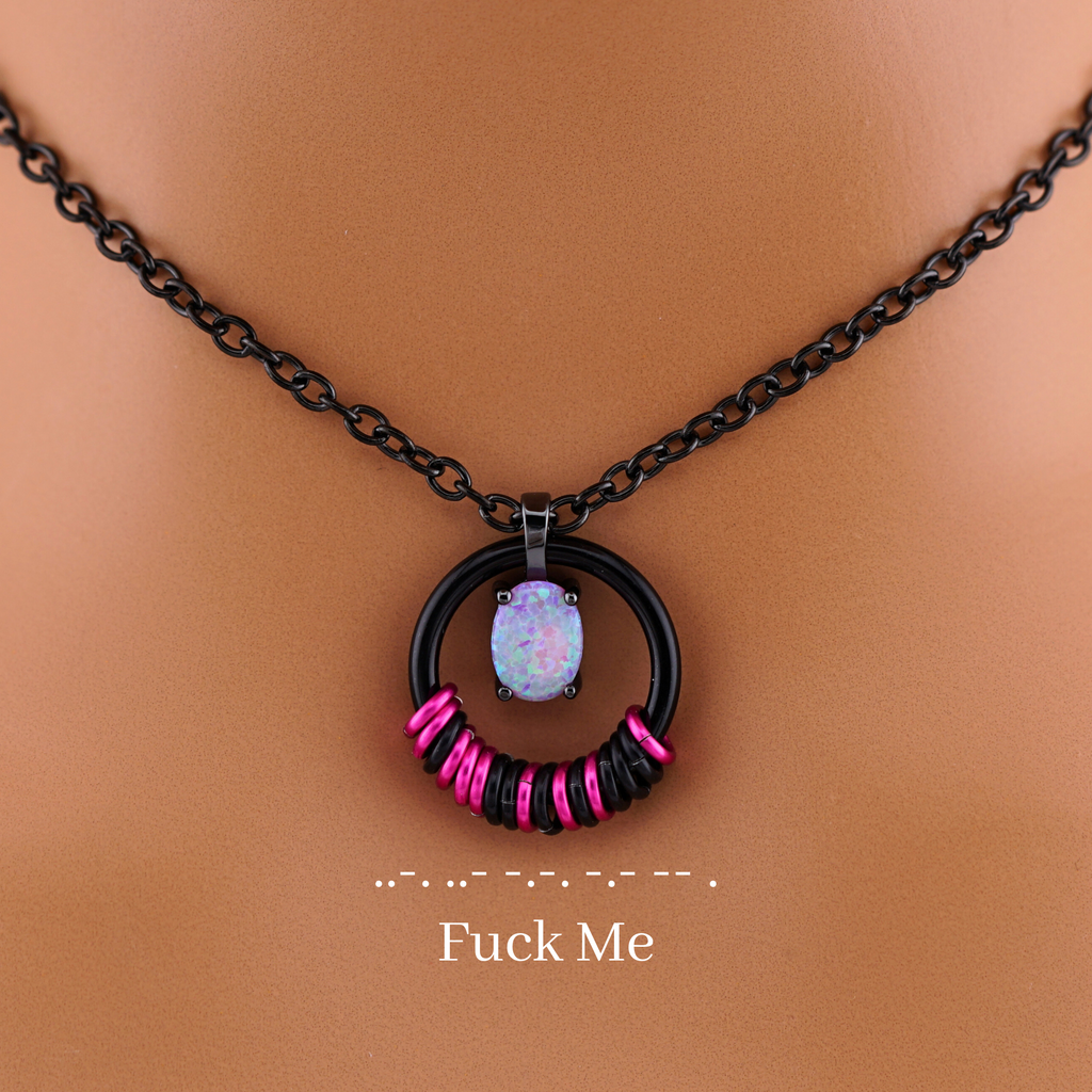Pink Opal Morse Code Submissive Day Collar – Captive Collars