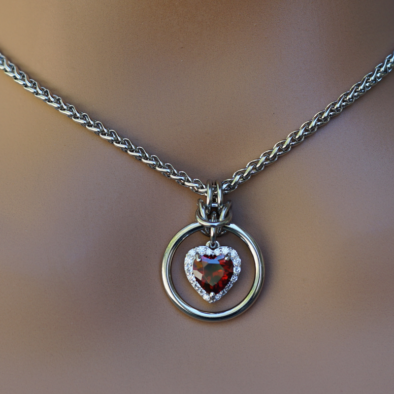 Ruby Heart w/ CZ Diamonds on Wheat Chain