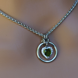 Peridot Heart w/ CZ Diamonds on Wheat Chain