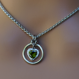 Peridot Heart w/ CZ Diamonds on Wheat Chain