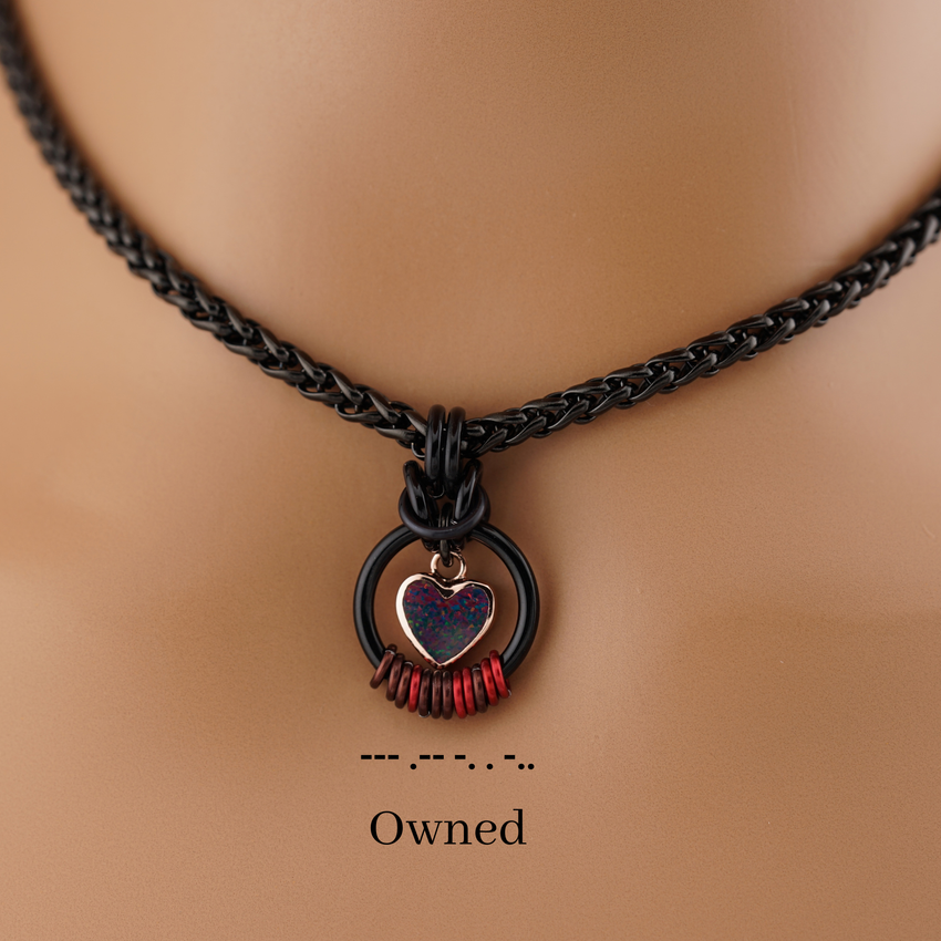 Morse Code Fire Opal Heart Day Collar