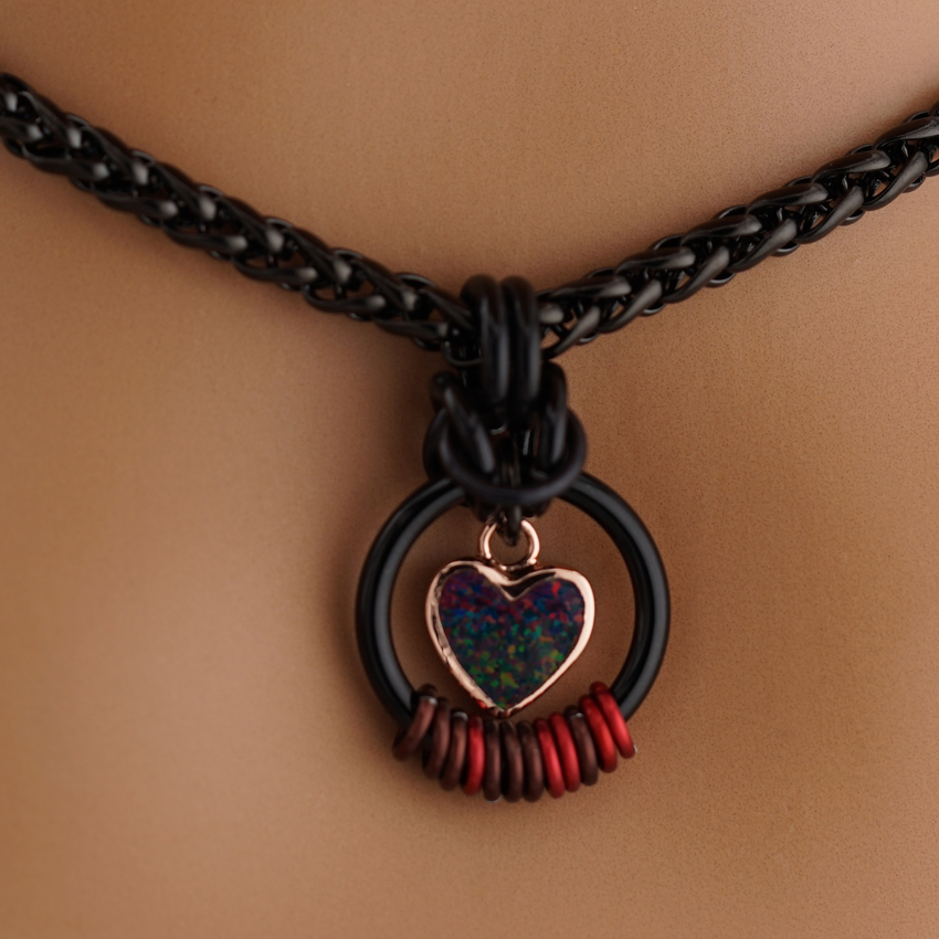 Morse Code Fire Opal Heart Day Collar
