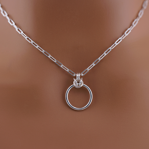 Submissive O-Ring Day Collar – Sterling Silver with Chainmaille Accent
