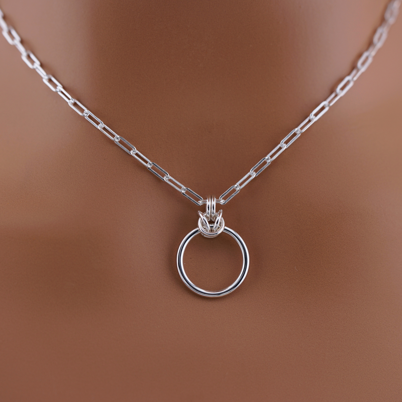 Submissive O-Ring Day Collar – Sterling Silver with Chainmaille Accent