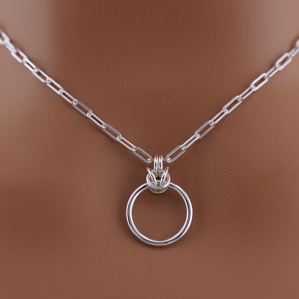 Submissive O-Ring Day Collar – Sterling Silver with Chainmaille Accent
