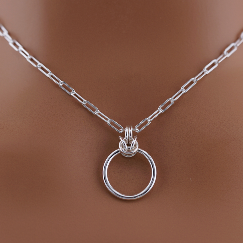 Submissive O-Ring Day Collar – Sterling Silver with Chainmaille Accent