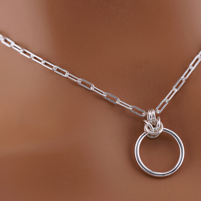 Submissive O-Ring Day Collar – Sterling Silver with Chainmaille Accent