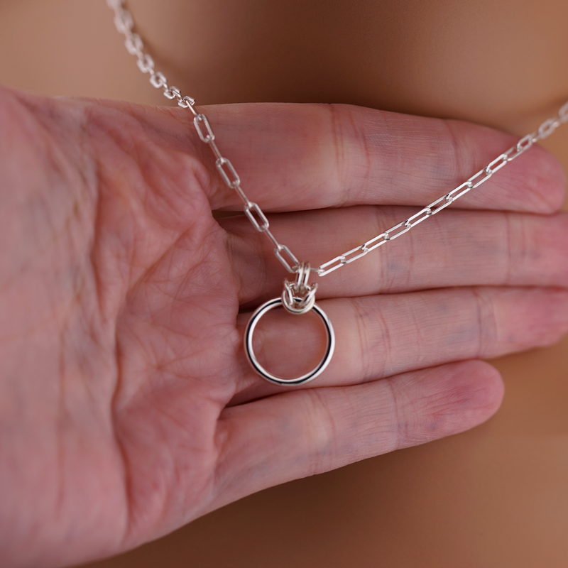 Submissive O-Ring Day Collar – Sterling Silver with Chainmaille Accent