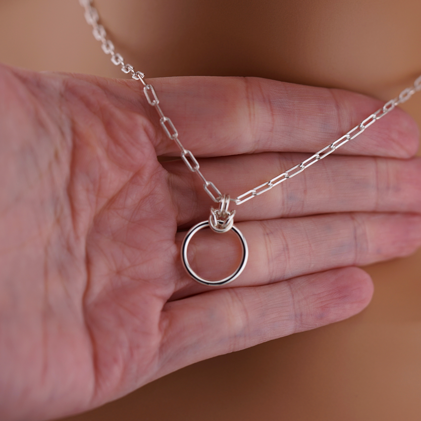Submissive O-Ring Day Collar – Sterling Silver with Chainmaille Accent