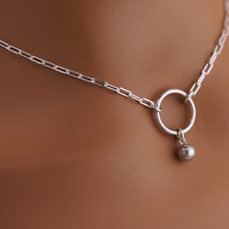 Submissive O-Ring Day Collar – Sterling Silver with Bell