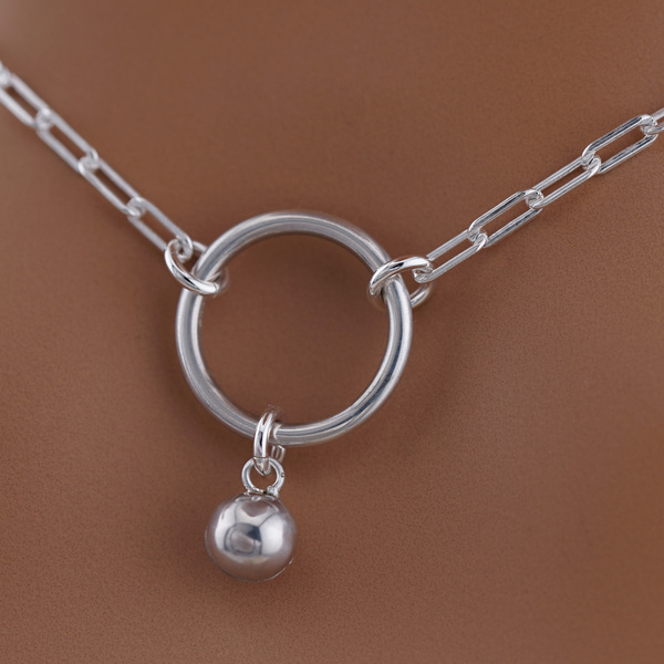 Submissive O-Ring Day Collar – Sterling Silver with Bell