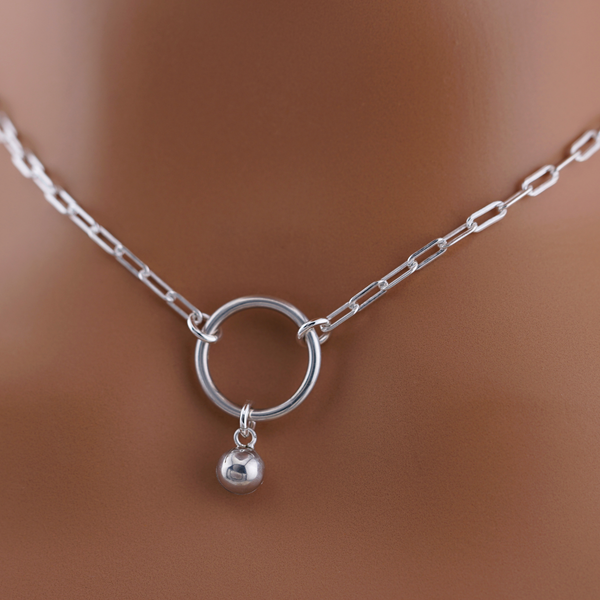 Submissive O-Ring Day Collar – Sterling Silver with Bell