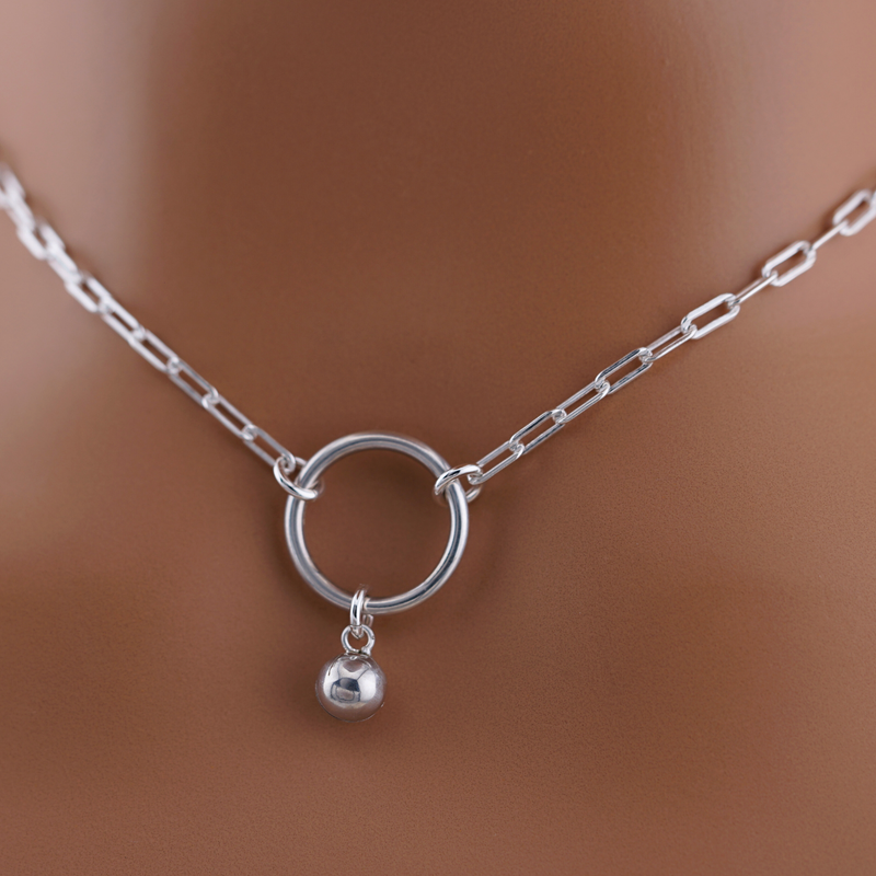 Submissive O-Ring Day Collar – Sterling Silver with Bell