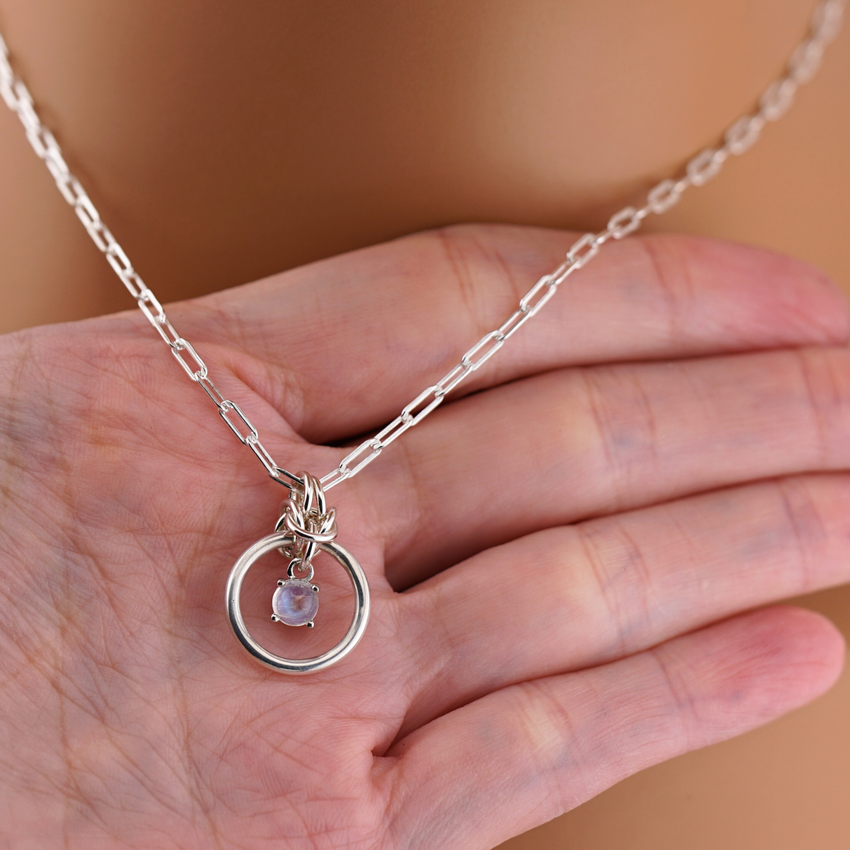 Sterling Silver Submissive Day Collar – Moonstone O-Ring Necklace